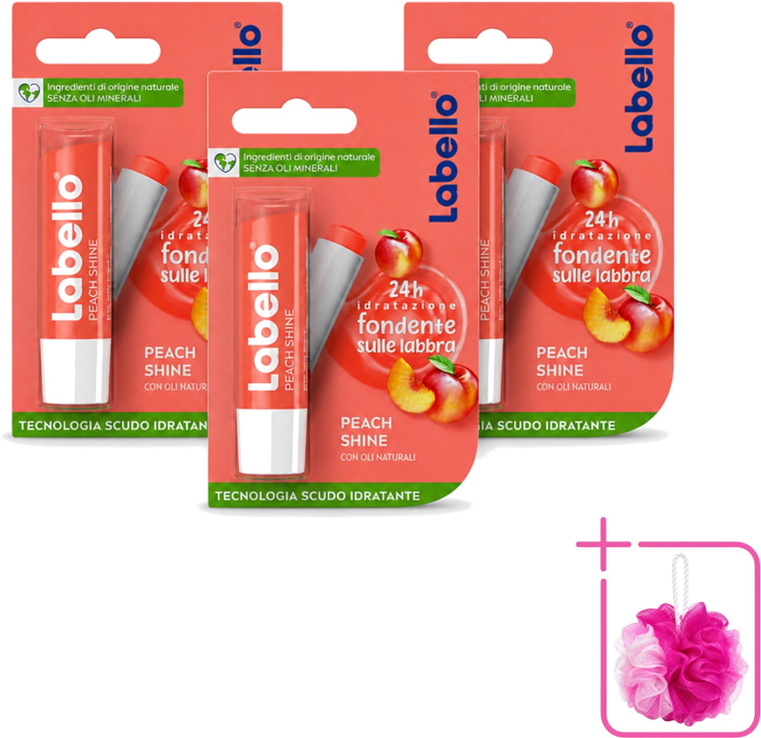 3 x Labello – Lippenbalsem – Fruity Peach Shine – Vegan - Bulkverpakking - Lippenbalsem - Douchemop - Vegan lippenbalsem