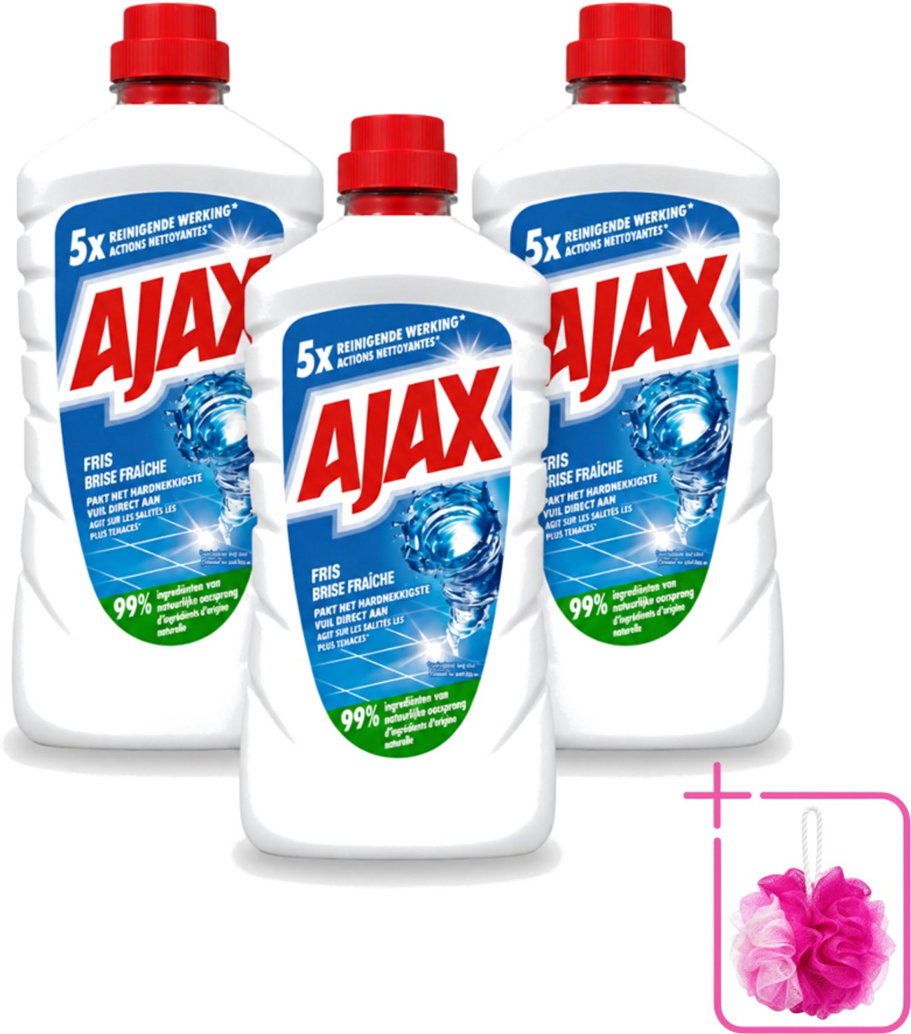 3 x Ajax – Allesreiniger – Fris – 1000 ml - Bulkverpakking - Allesreiniger - Douchemop - Frisheid