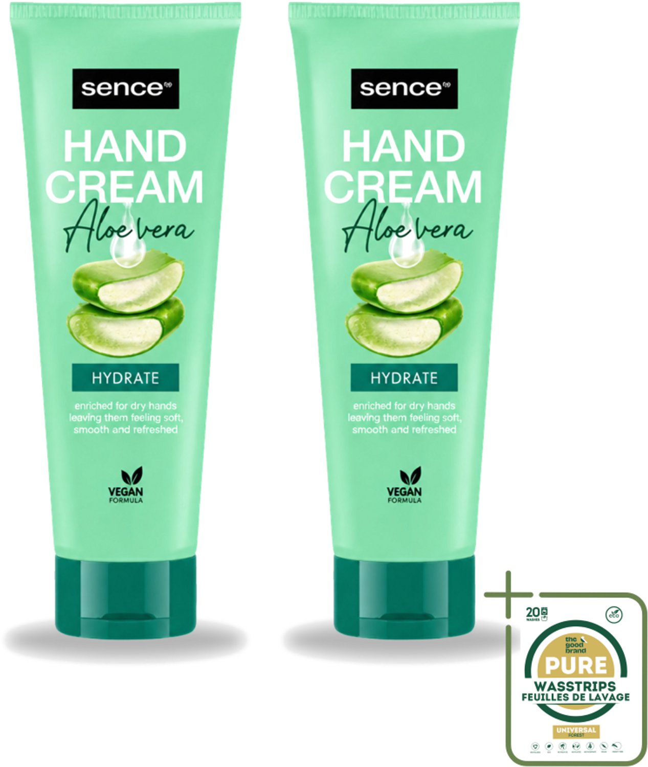 2 x Sence Beauty – Handcrème – Aloë Vera – 75 ml - Wasstrips - Handcrème Aloë Vera - Handverzorging - Droge Handen - Ruwe Handen - Schrale Handen