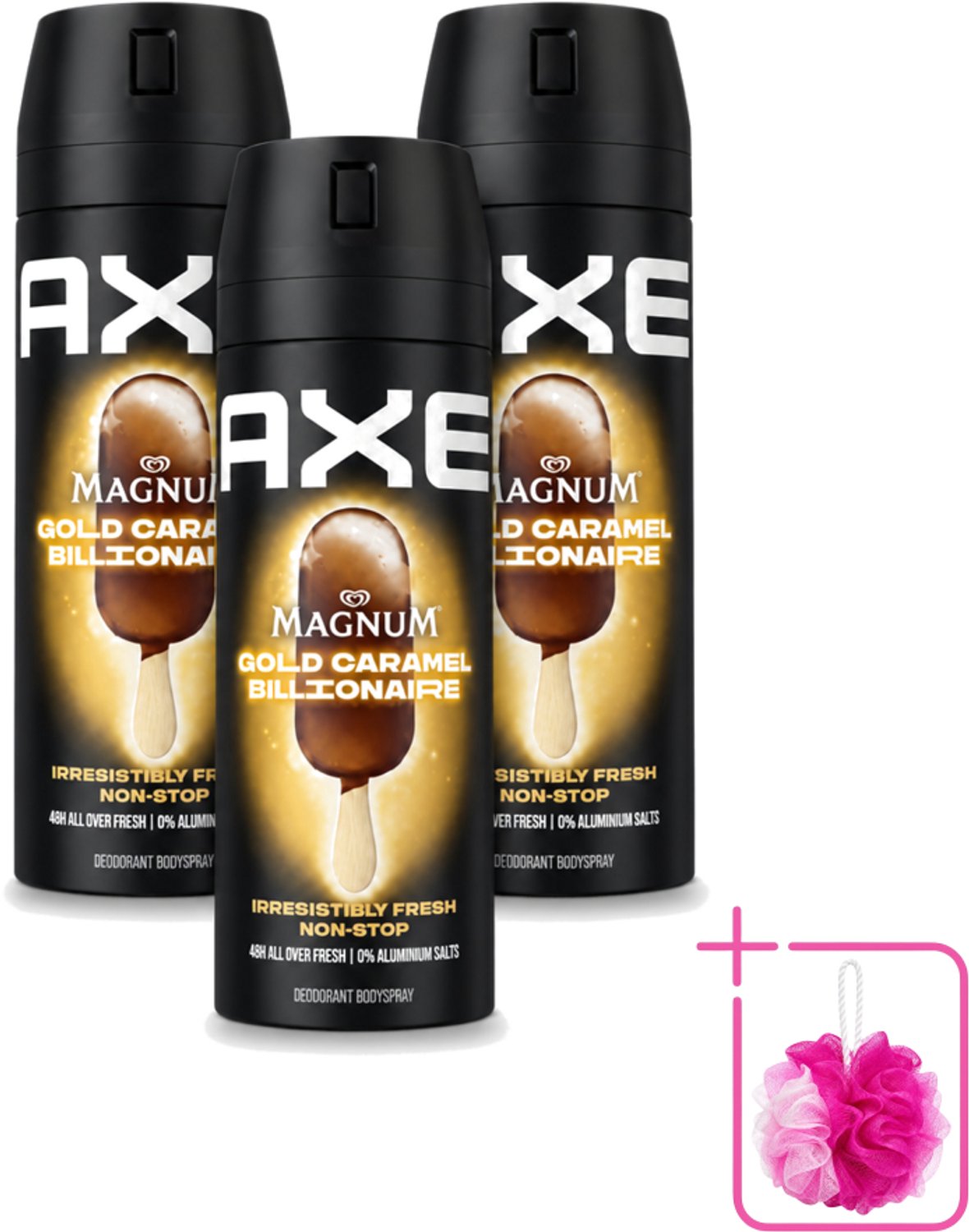 3 x Axe – Deodorant Bodyspray – Magnum Gold Caramel Billionaire – 150 ml - Bulkverpakking - Deodorant - Bodyspray