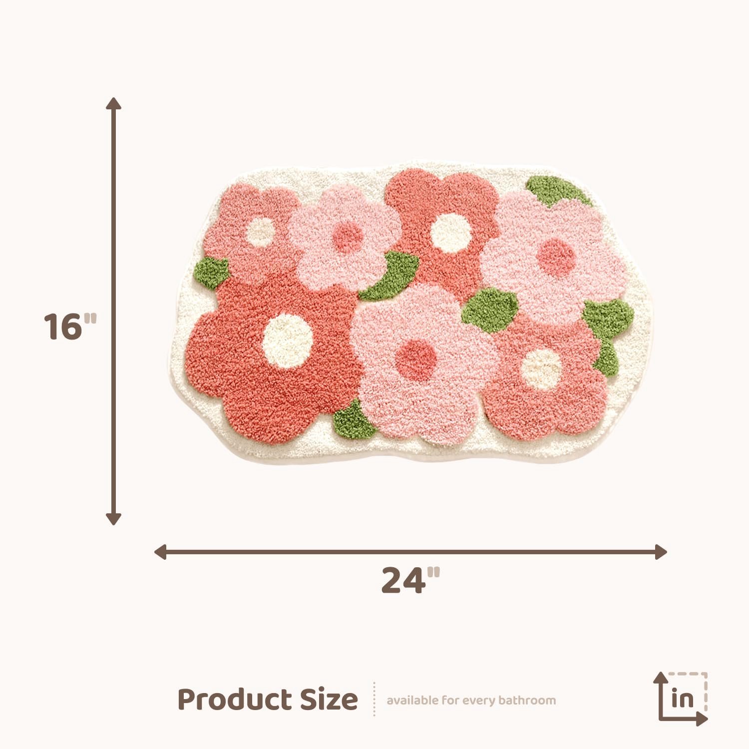 Bloemenbadmat (40 x 60 cm), zachte en absorberende badmat van microvezel. Schattige, antislip badmat; machinewasbaar badkamerkleed voor kinderen; absorberende vloermatten voor douche, slaapkamer, keuken en interieur.
