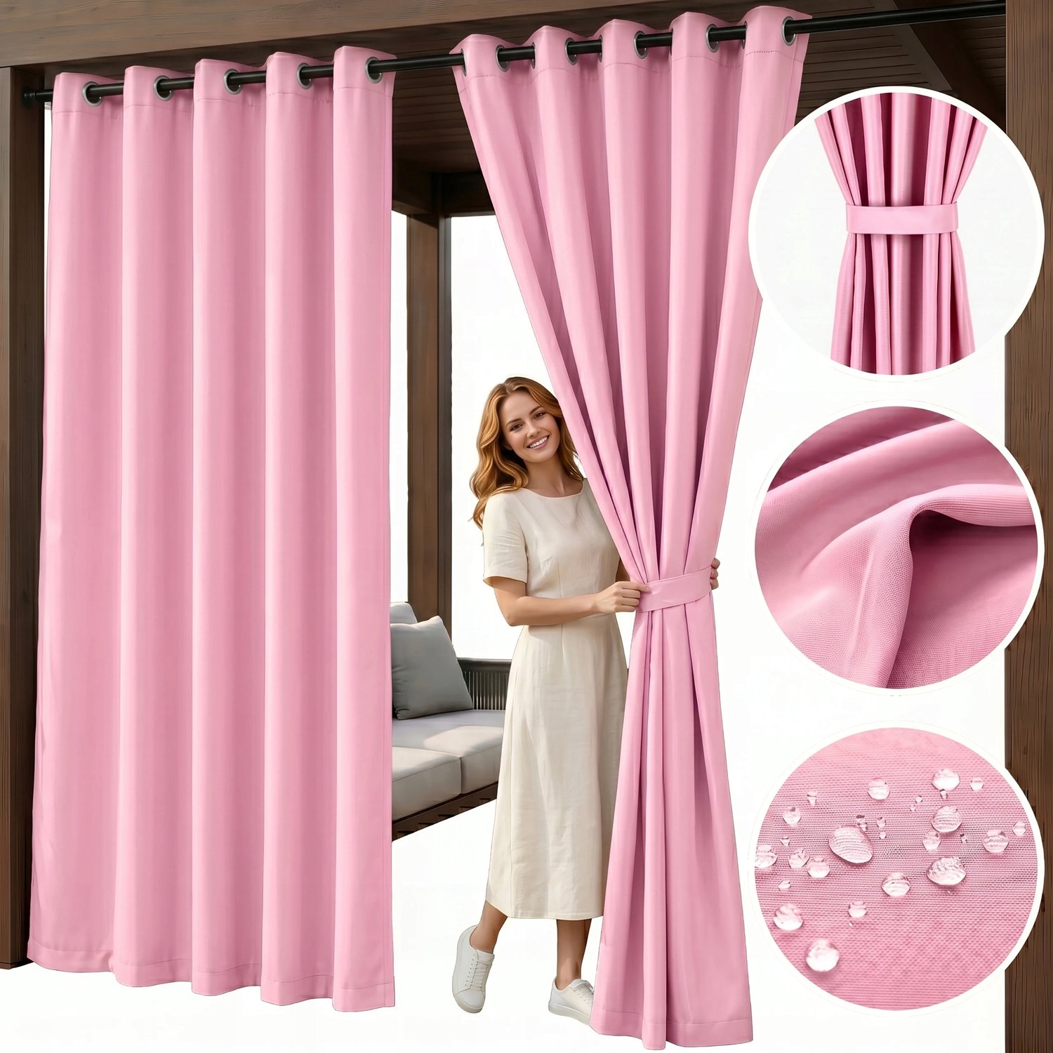 Waterdicht Tuindoek Gordijn Jas Roze 155x200cm met Ophangring