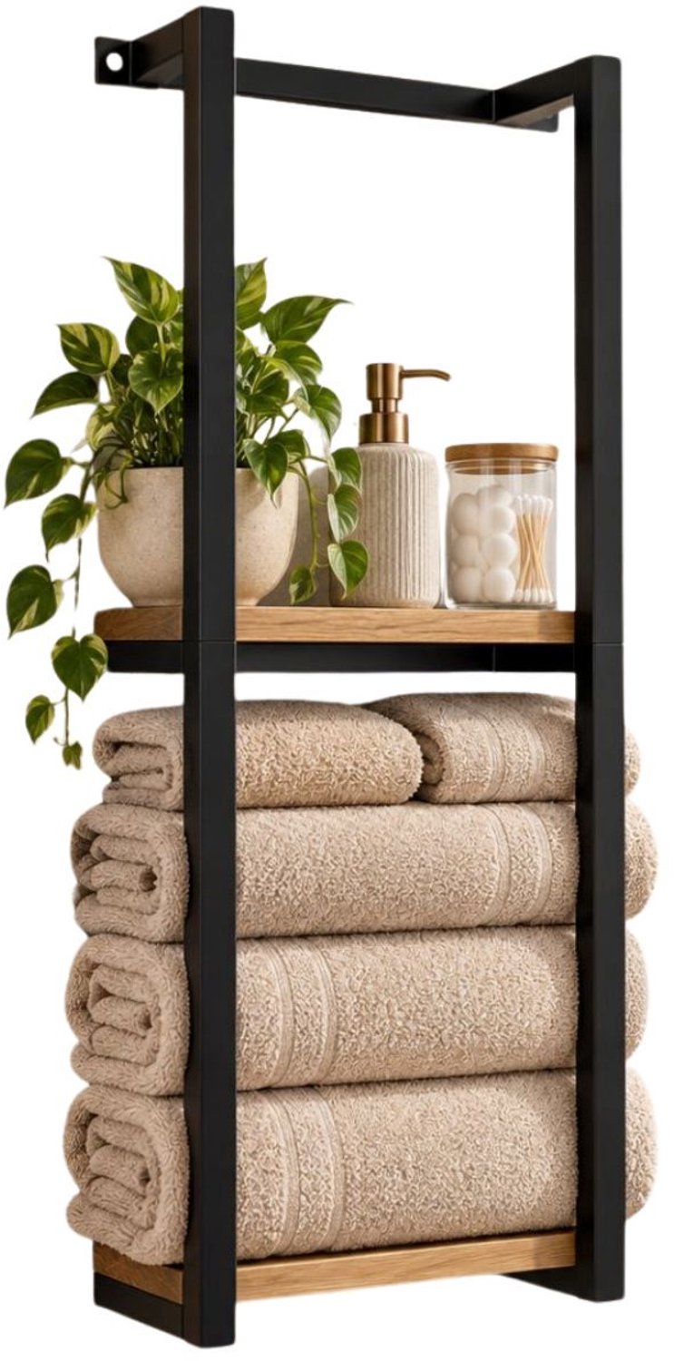 Ceruzo Handdoekrek Wand – Badkamerrek – Compact - Metaal Hout – 77 cm