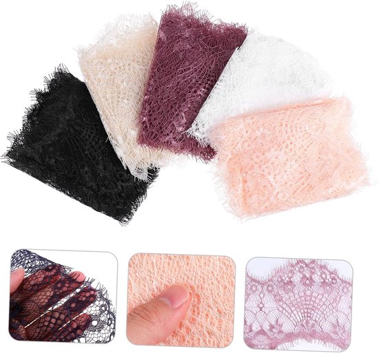 5 Stuks Kanten Accessoires Zwart Lintje Naaien Veter Wit Lint Rood Kanten Lint Ambachtelijke Kant Dun Mode Kanten Lint Gehaakt Kantlint Kanten Lintrand Kant Trimmen Polyester — afbeelding 5