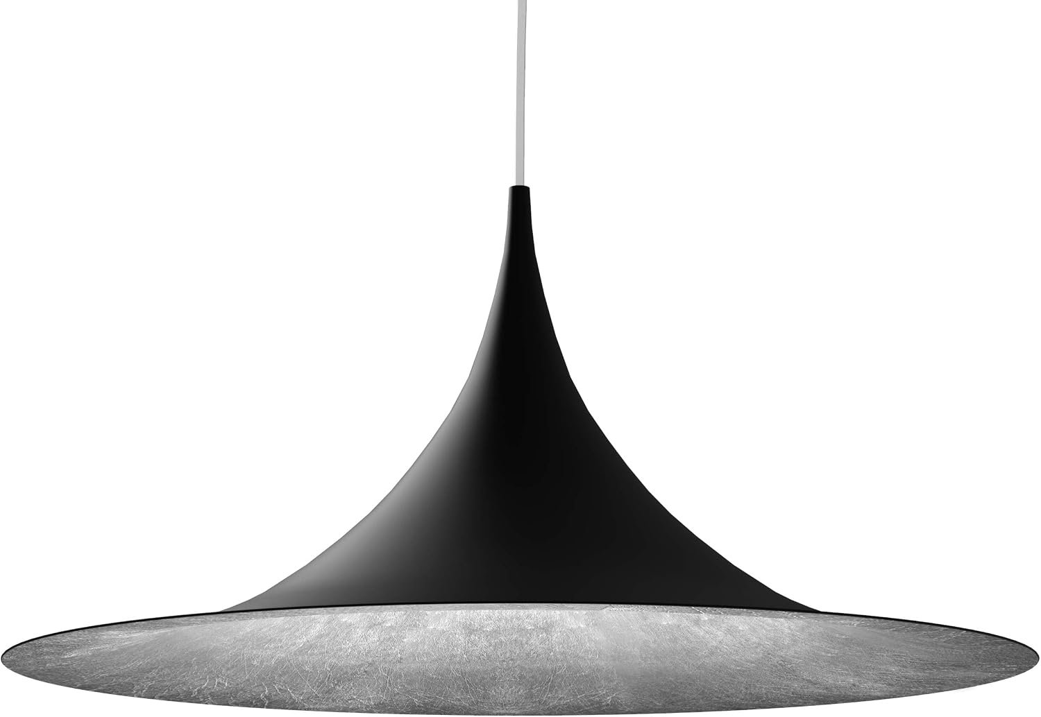 L+ Moderne hanglamp, handgemaakt, lampenkap van metaal E27, keuken, woonkamer, slaapkamer, modern design (zwart bladzilver, Ø60 cm)