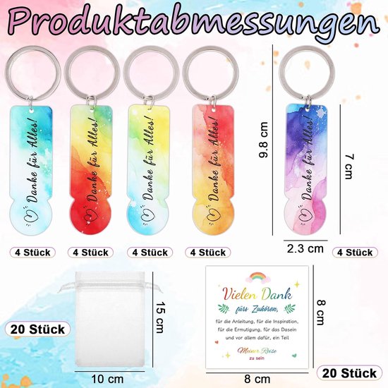 20 stuks acryl winkelwagenchip sleutelhangerset bevat bedankje voor alles winkelwagenchip bedankkaart en organza zakje voor bedankgeschenken klein, Bedankt voor alles, S — afbeelding 5