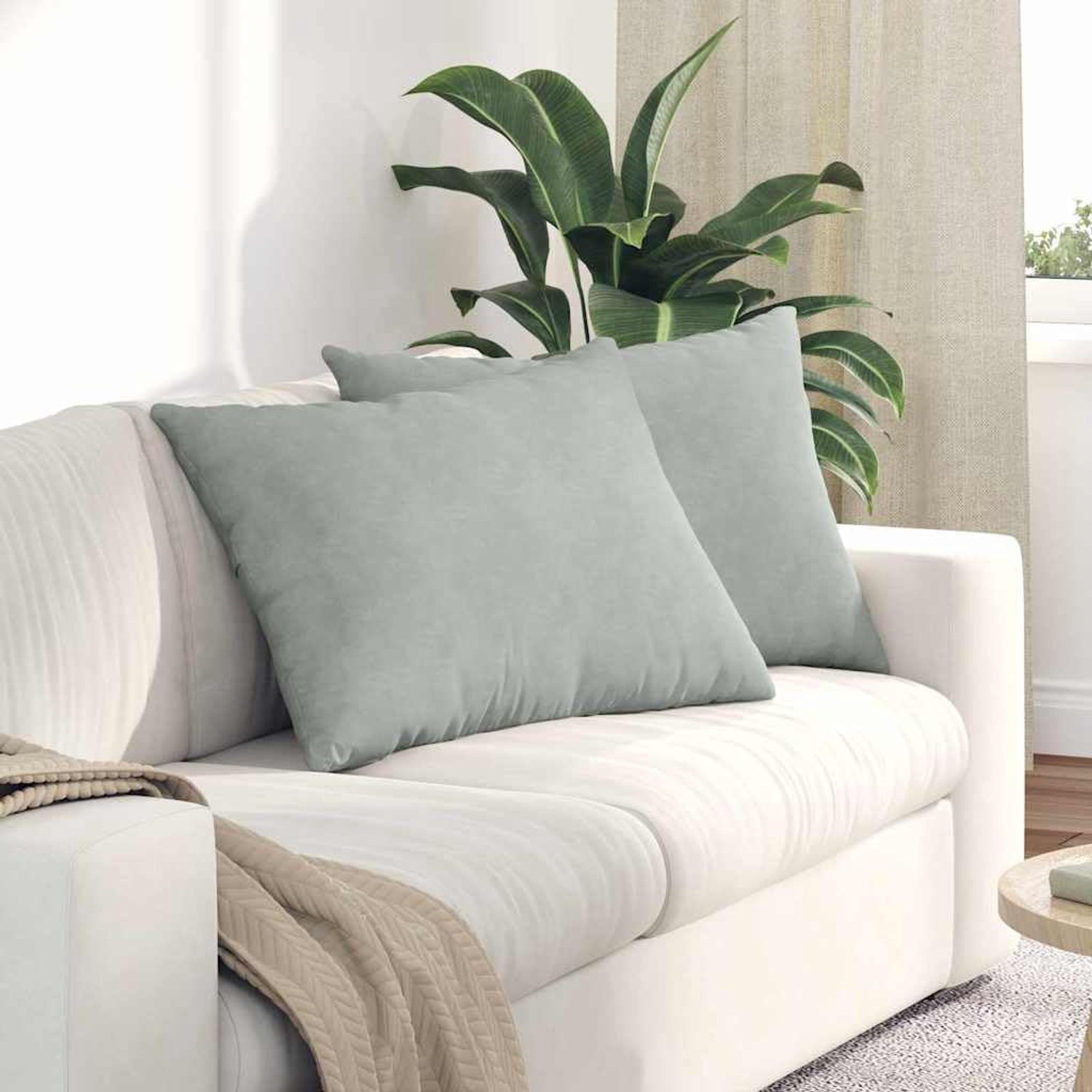 Set van 2 bankkussens, lichtgrijs, 70 x 50 cm, corduroy stof, met ritssluiting en polyestervulling, voor de woonkamer
