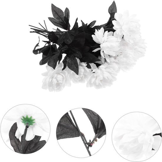 10 Stuks Halloween Realistische Zwarte Witte Dahlias Stof Materiaal Veelzijdige Bruidsboeket Feestelijke Tafeldecoratie Geschikt voor Huwelijk Thuisgebruik — afbeelding 5