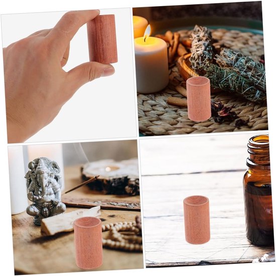 4stuks Mini Cylinder Houten Basis Diffuser Pedestals Aromatherapie Pillars Houder Voor Essentiële Olie Diffuser Thuis Kantoor Slaapkamer Bruin — afbeelding 4