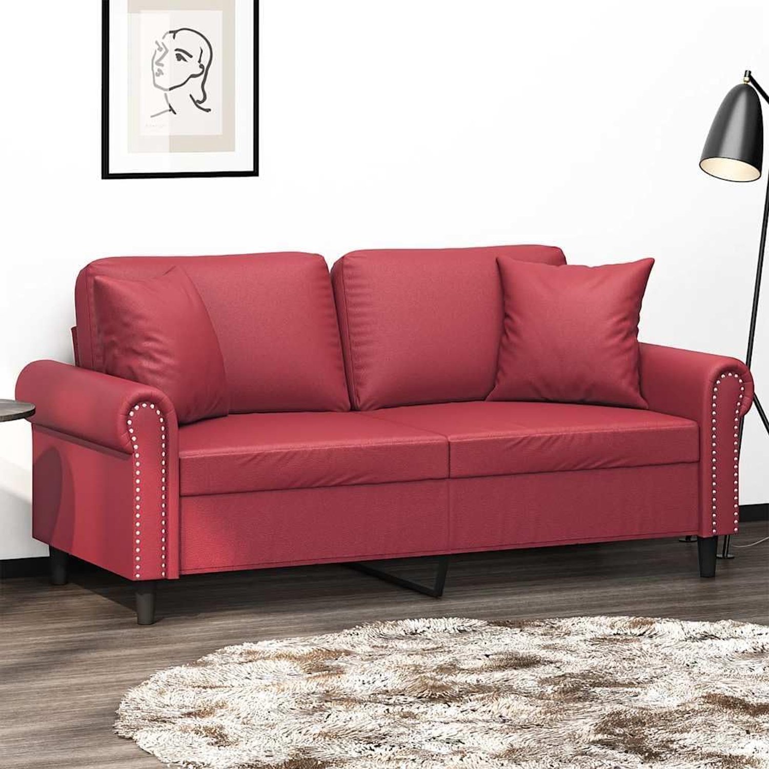 2-zitsbank met sierkussen, tweezitsbank, rood, 140 cm, kunstleer, modern design bank met metalen frame en comfortabele bekleding voor woonkamer