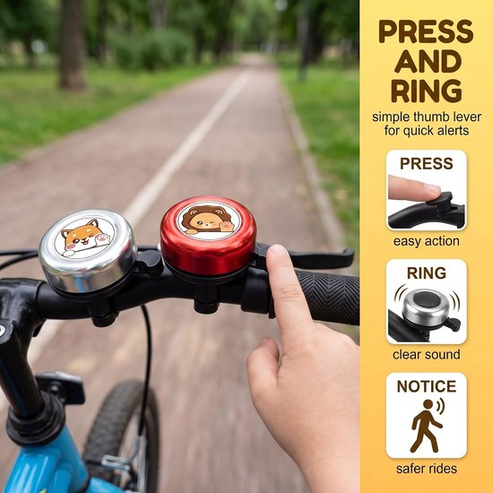 2 stuks fietsbel voor kinderen, fietsbel en step met zilveren hond en rode leeuw, helder en luid geluid, fietsaccessoires voor jongens en meisjes, eenvoudig te installeren — afbeelding 5