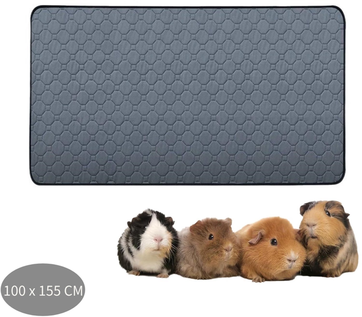 Mat voor dierenkooi – Wasbare plasmat – Waterdicht, antislip, snel en superabsorberend – Geschikt voor kleine dieren (konijnen, hamsters, enz.) – 100 x 155 cm