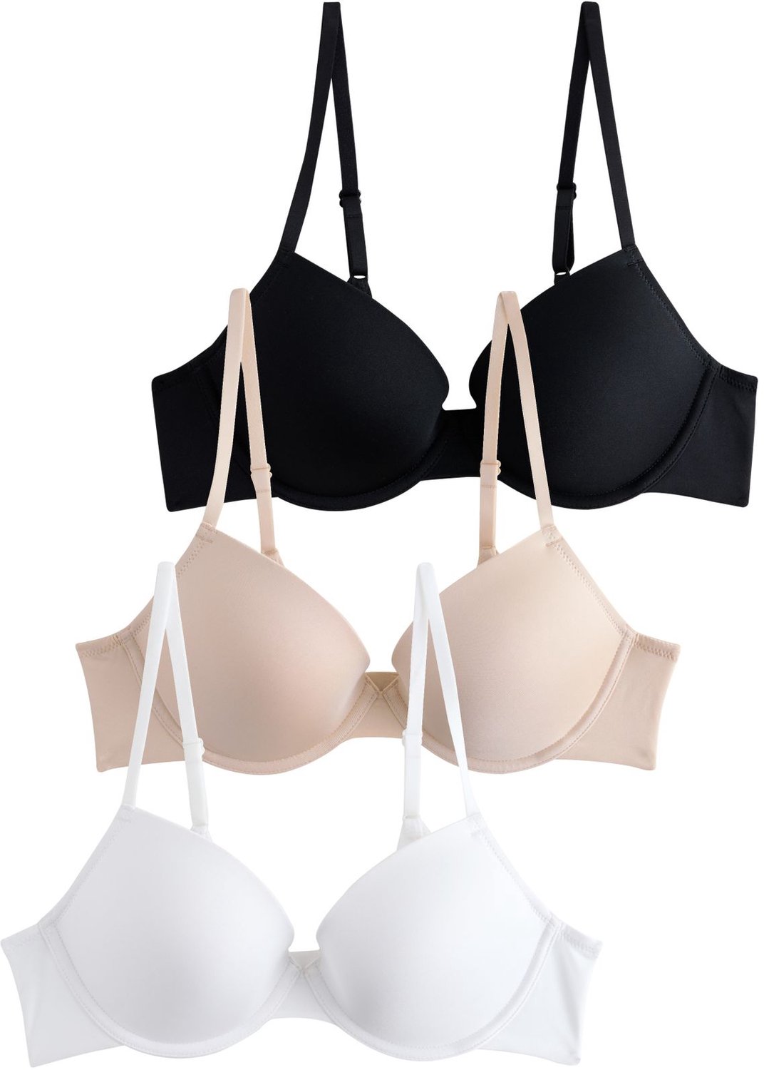 Next Dames - Set van 3 gladmakende A-E Ultimate Comfort push-up T-shirtbeha's - Huidkleur Black/White/Almond Nude