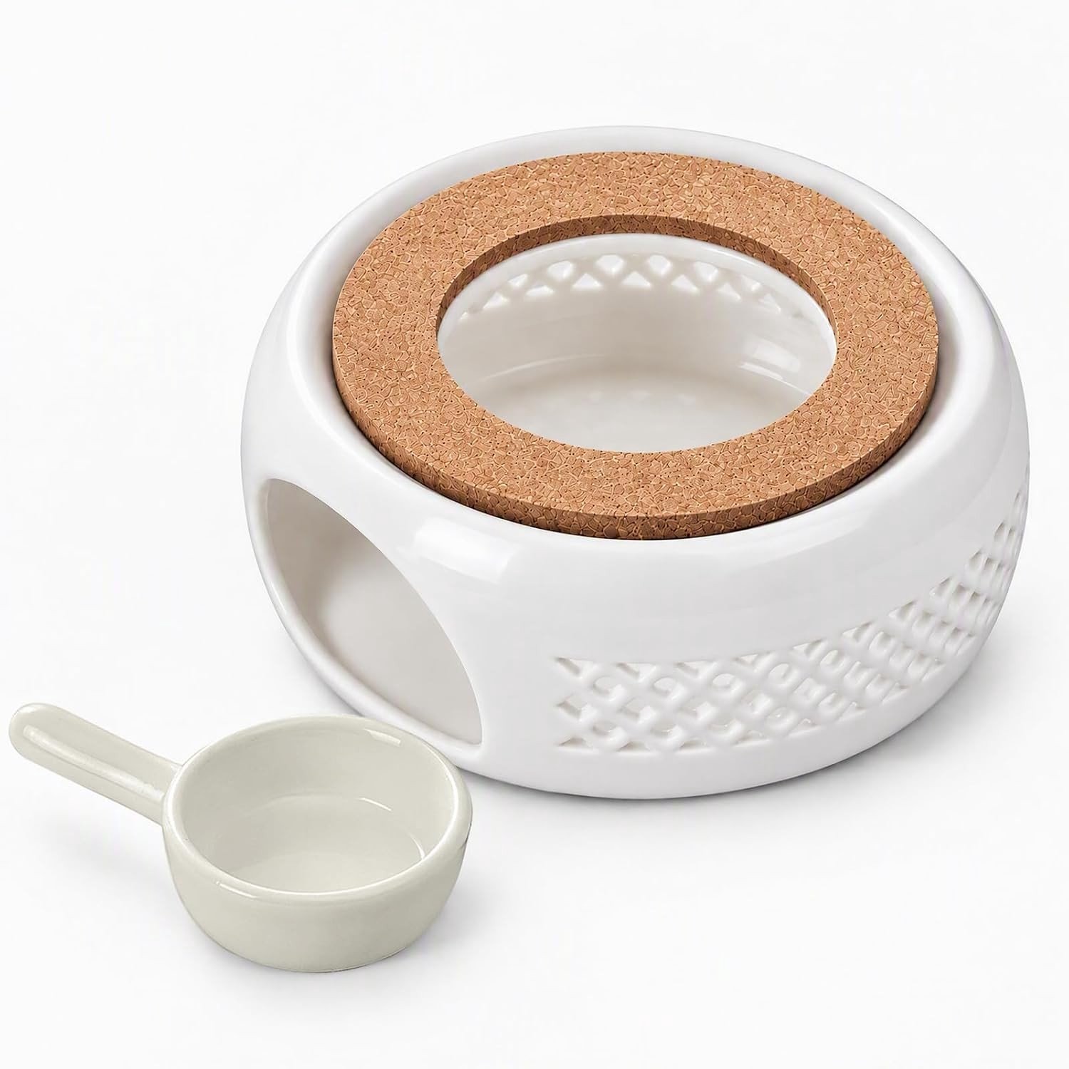 Keramische Theewarmer - Wit - Hittebestendig Porselein met Kurkmat - Voor Thee, Koffie en Melk