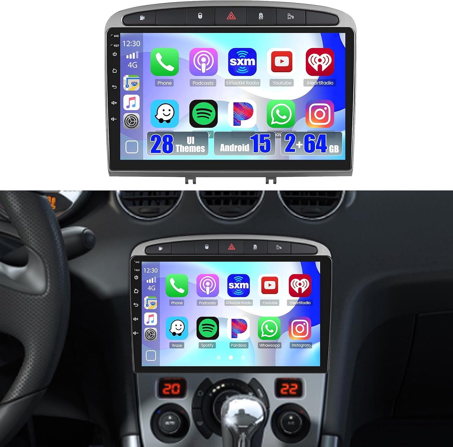 Hikity 2+64 GB Android 13 autoradio Wireless CarPlay Android Auto voor Peugeot 308/408 2007-2015 Radio Bluetooth handsfree 9" scherm autoradio met navigatie achteruitrijcamera WiFi FM RDS SWC