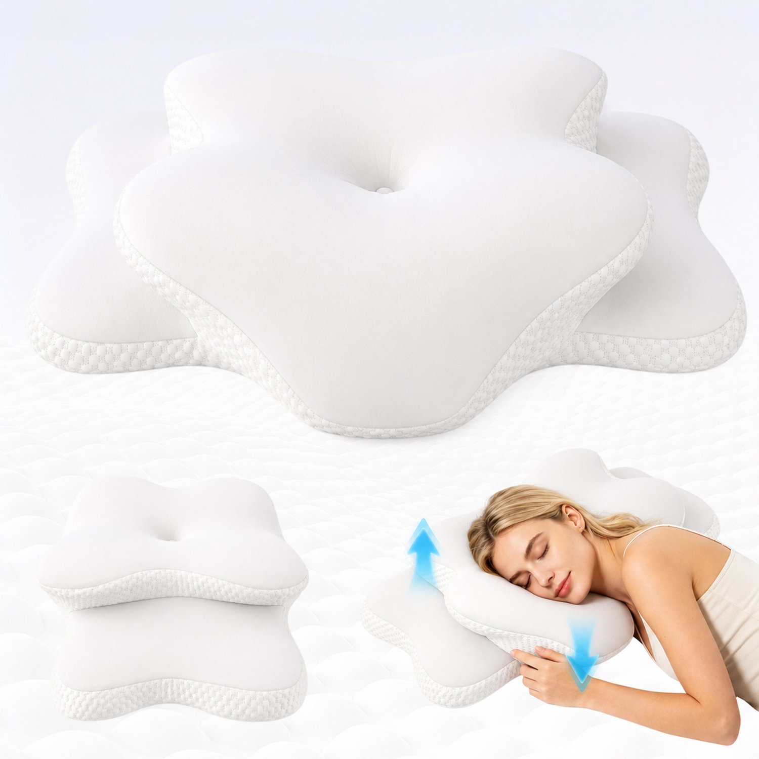 OKWISH Hoofdkussen Ergonomisch – 60 x 35 x 13 cm – Geheugenschuim – Wit – Nekondersteuning voor Zij en Rugslapen