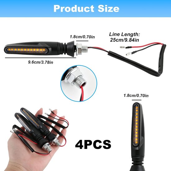 4 stuks led-knipperlichten voor motorfiets, goedgekeurd, 12 V, flowing modus, knipperlichten, knipperlichten voor motorfiets, universele richtingaanwijzer voor motorfiets, scooter, quad, cruiser — afbeelding 2