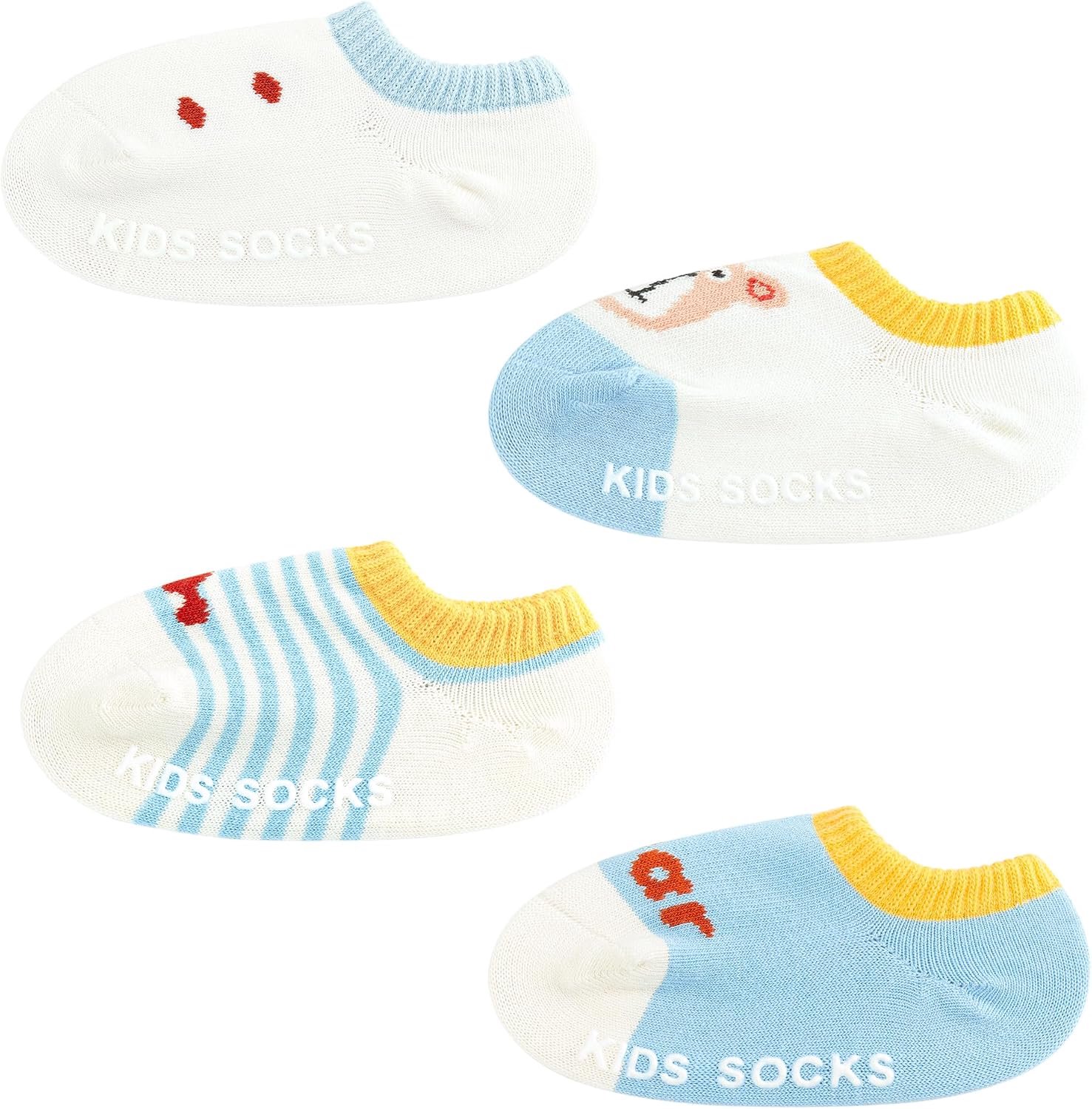 4 paar babysokken peuter vloer kruipende antislip sokken 1-3 jaar kinderen jongens meisjes dunne laag uitgesneden enkelsokken cartoon zachte ademende korte sokken met handgrepen, beer blauw M,
