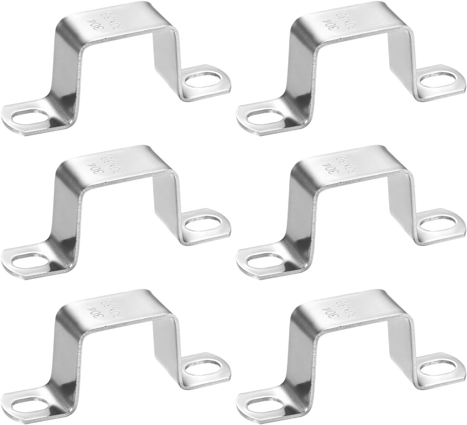 6 Pack U-vormige Connector Beugels, 30x30mm RVS Vierkante Buisklem voor Deuren, Steunen en Bevestigingsmiddelen