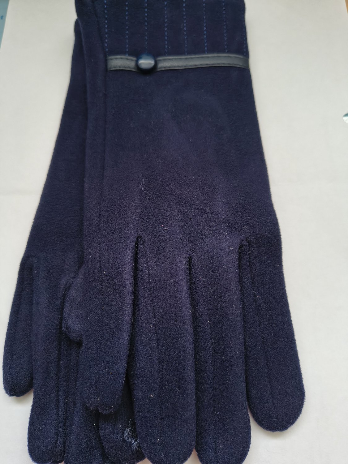Stevige faux suede dames handschoenen Irene-touchscreenfunctie-effen marine blauw