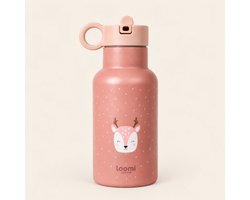 Loomi Studio Cheer the Deer Drinkbeker voor kinderen – Oud roze - Hert - Ree - Dieren - Waterfles - Drinkfles - Meisjes - RVS - Peuters - kleuters 250 ml - Schoolbeker