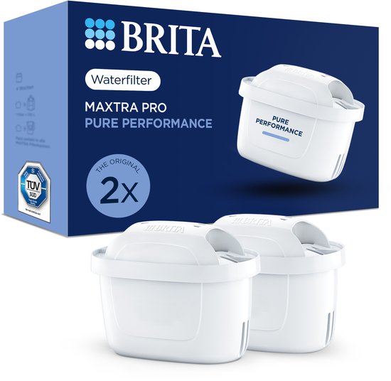 BRITA waterfilterpatroon MAXTRA PRO Pure Performance - 2 stuks - Originele waterfilter voor BRITA waterfilterkannen - filtert onzuiverheden zoals Herbiciden, PFAS, chloor, kalk en metalen