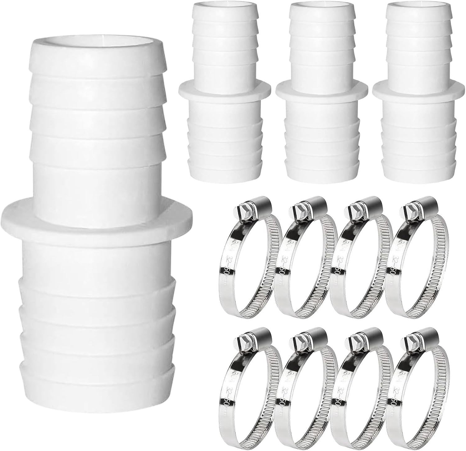 Pooladapter Set voor Slangen 32 tot 38 mm met RVS Slangklemmen - Ideaal voor Zwembaden en Tuininstallaties