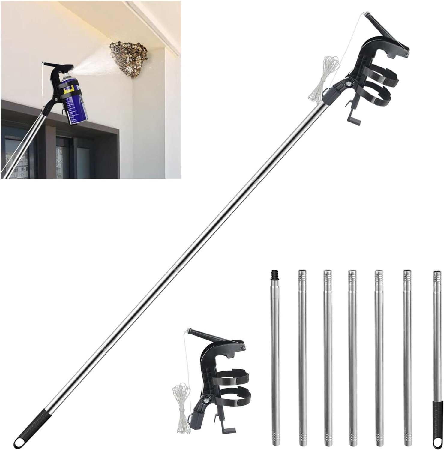 Aerosol sprayhouder met telescopische stang 2.8m - verstelbare spuitbus houder - maximaal stabiliteit - ShopVlot