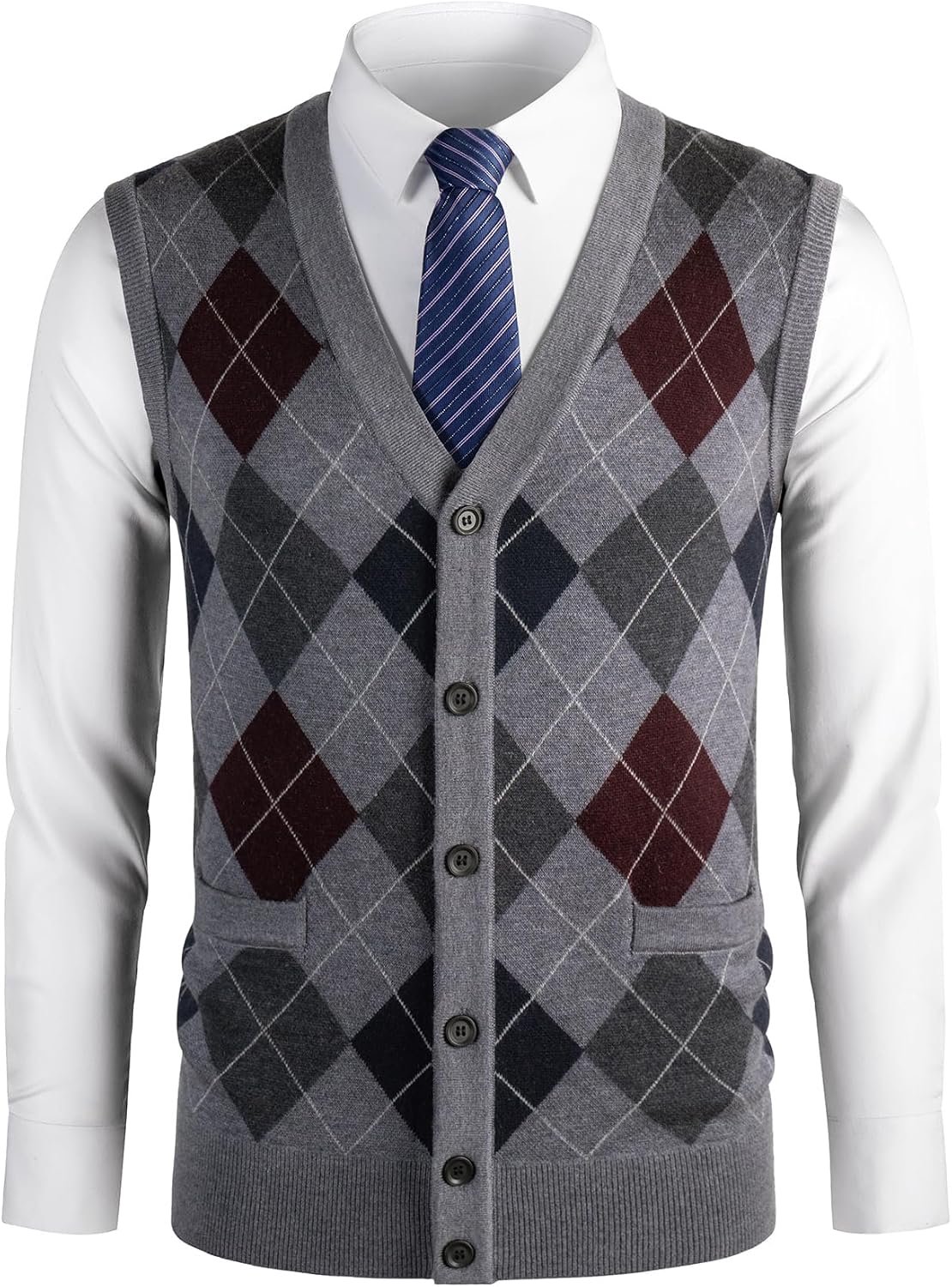 Dikke Argyle trui, vesten, klassieke V-hals, gebreide mouwloze trui, herfst, winter, warme tanktops