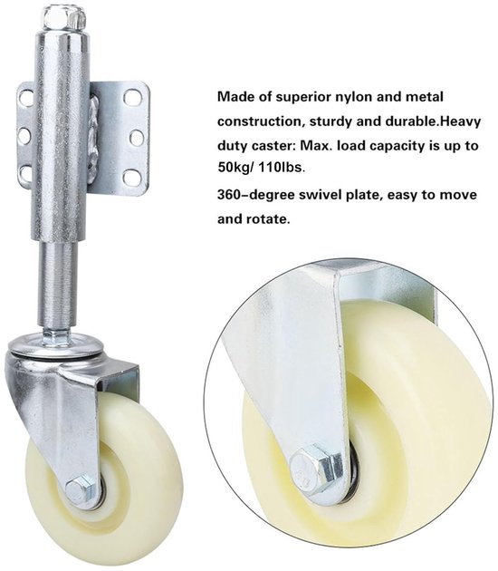 Lyrlody Veerbelast Poortwiel, 4 Inch, Draagvermogen 110 Lb — afbeelding 4