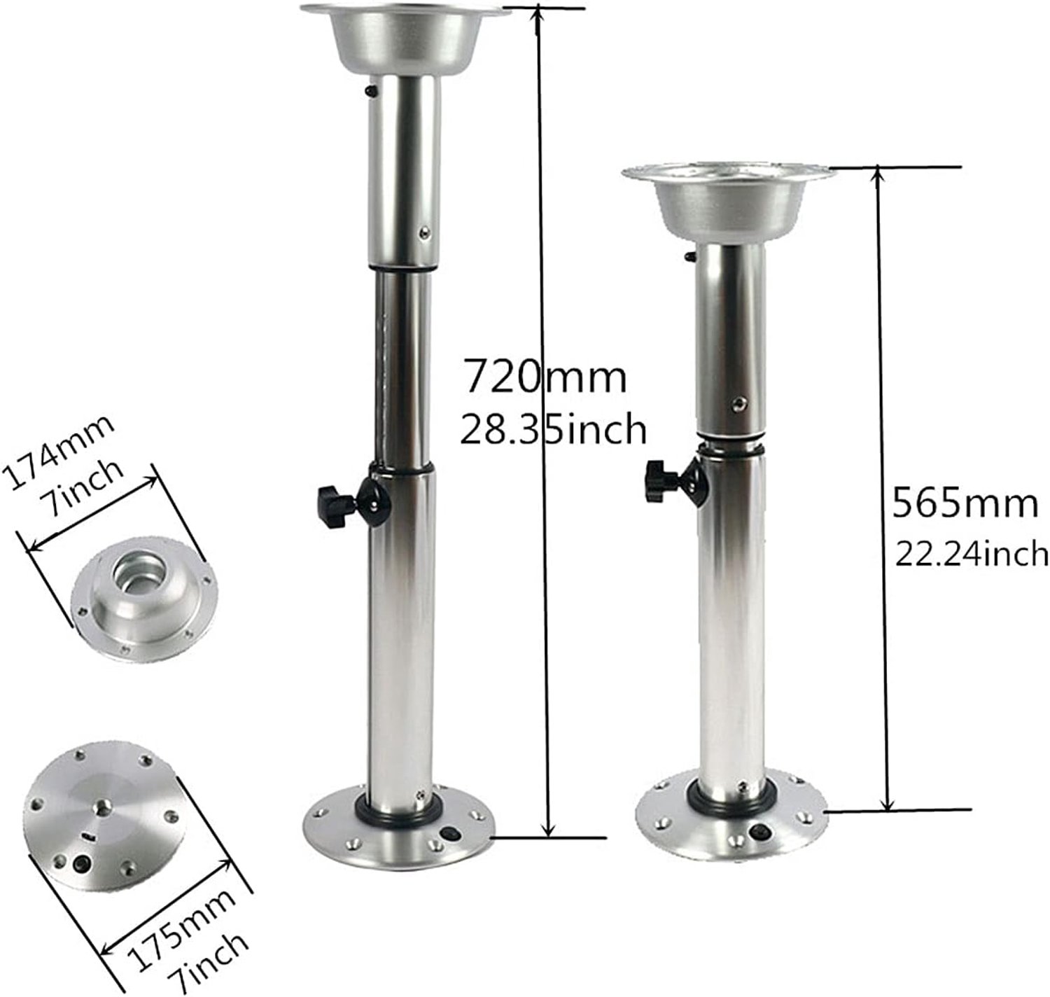 Meubelpoten roestvrij staal tafelpoten in hoogte verstelbaar + 175 mm tafelvoet metaal | maximale hoogte: 705 mm, 28 inch | steunvoet met ronde buis | 1 stuk - telescopische poten zilver met schroeven