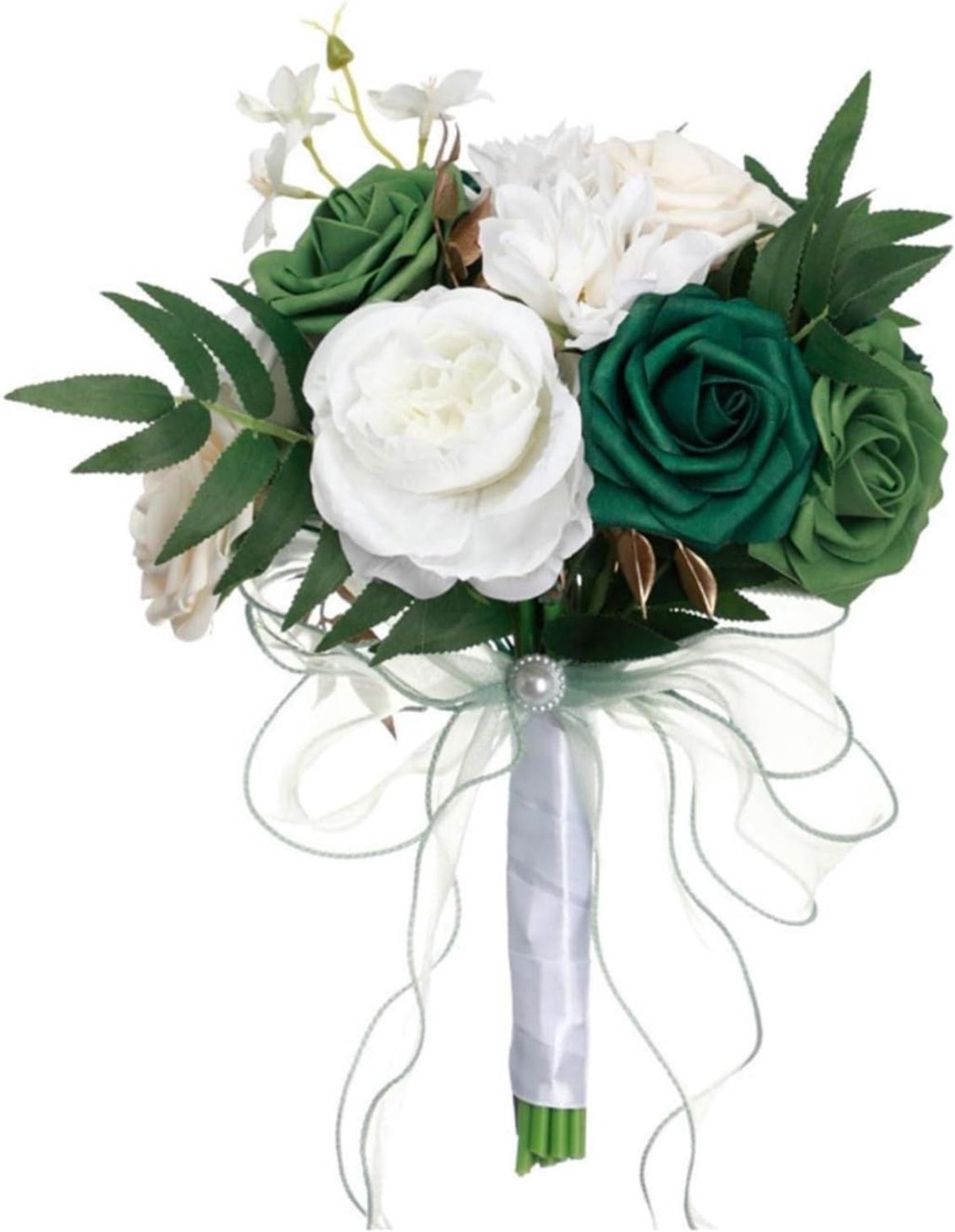 Kunstbloemen Bruiloft Boeketten Rozen Boeket, Nep Bloemen Boeket, Zijden Bruidsboeket Zijden Rozen Bruiloft Bruidsboeket Bruidsmeisje Boeketten voor Bruiloftsdecoratie (Groen Wit)