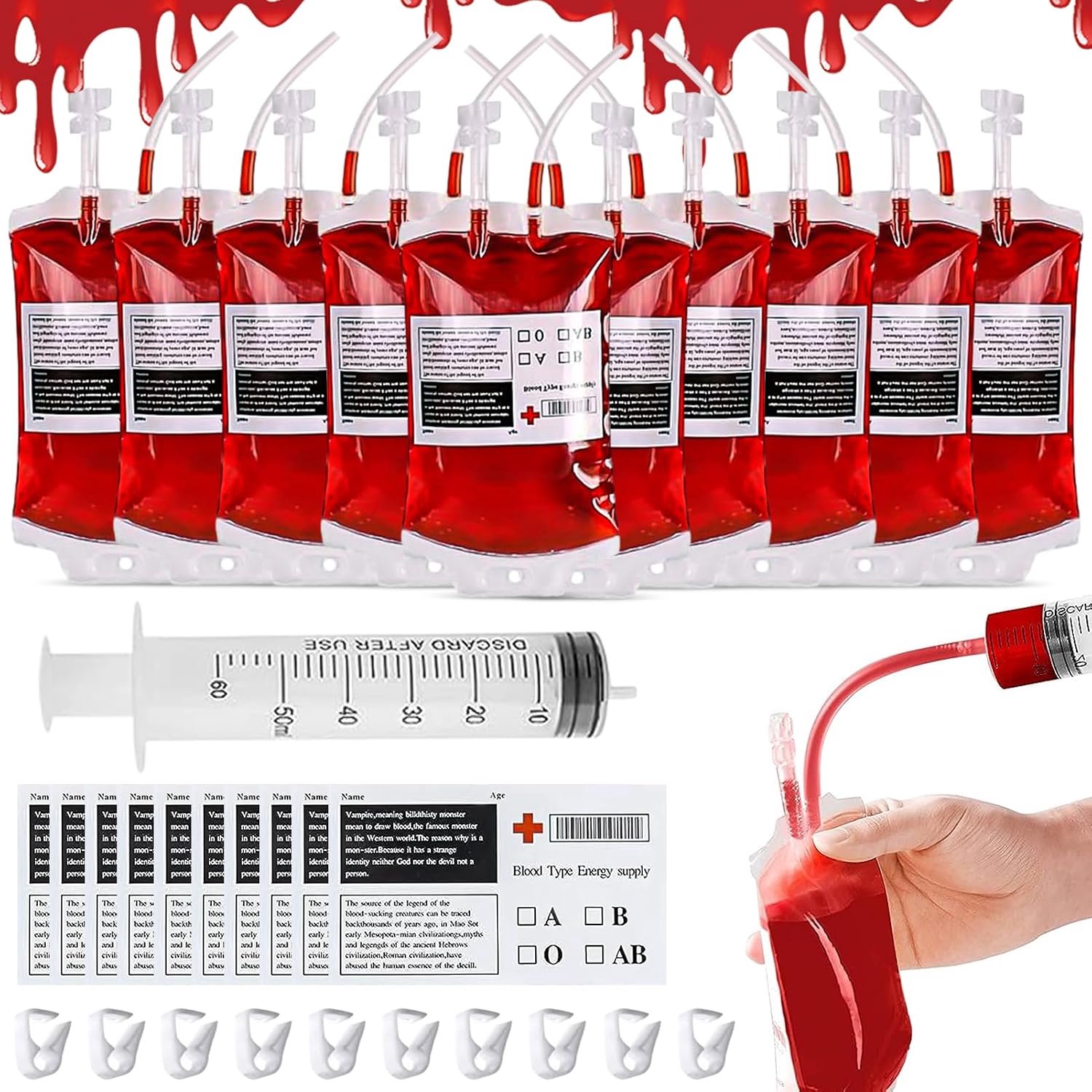 Bloedzak voor Halloween-dranken, 10 stuks à 350 ml