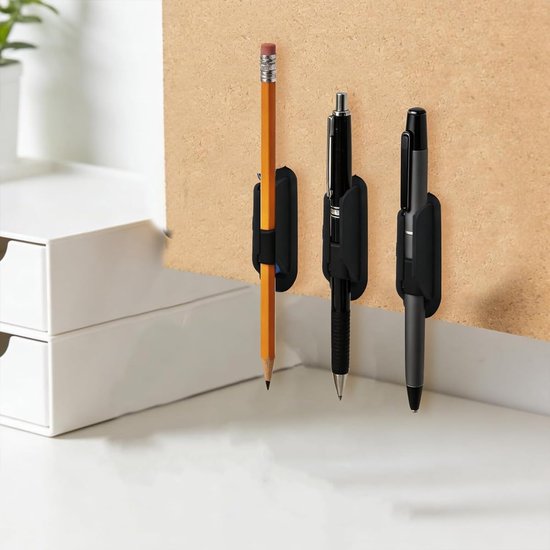 6 stuks wandgemonteerde pennenhouder, zelfklevende pennenhouder voor bureaus, bureau, koelkast, whiteboard, zwart, wit, grijs — afbeelding 4