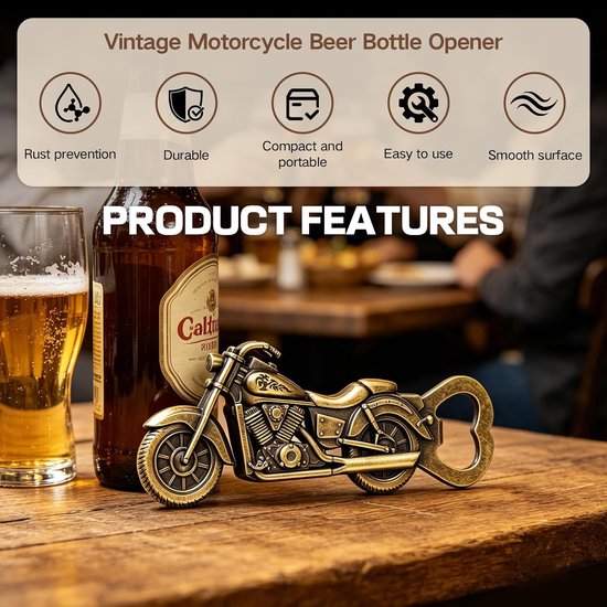 Vintage motorfiets flesopener, zware zinklegering motorfiets opener — afbeelding 3