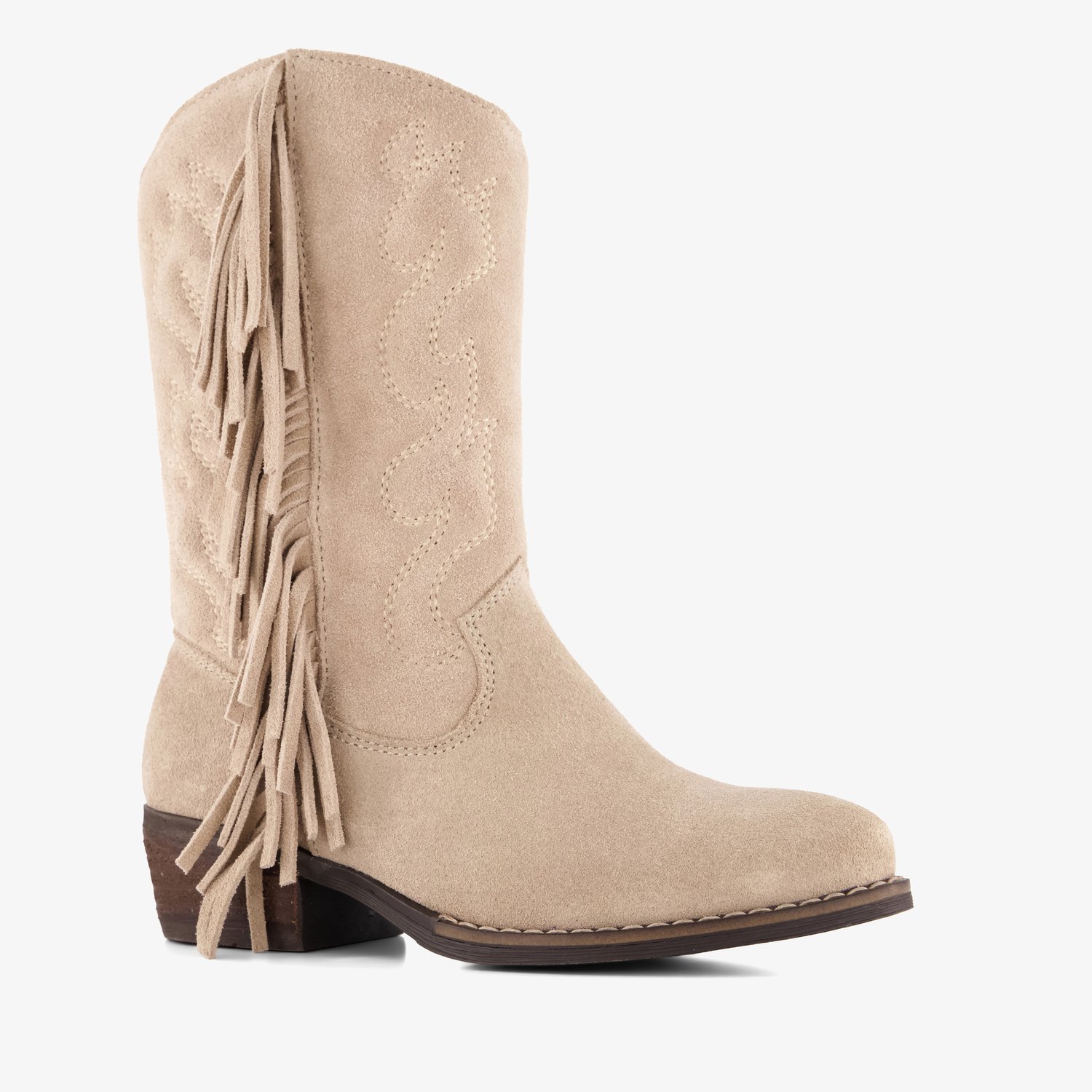 Groot suède meisjes cowboylaarzen met franjes beige - Maat 32