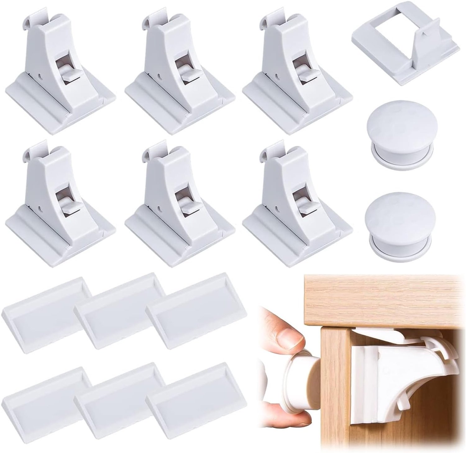 6 Stuks Kindveilige Sloten met 2 Magnetische Sleutels voor Kast en Ladebeveiliging, Geen Boren Nodig, Ideaal voor Babyveiligheid en Kindbescherming