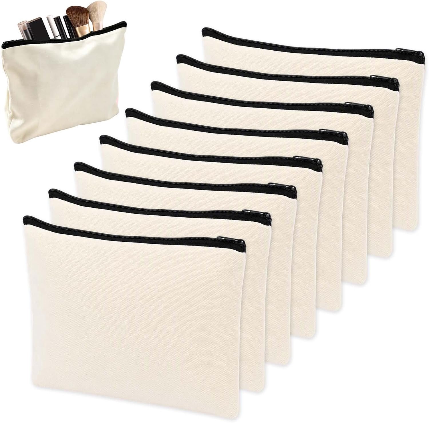 8-delige make-uptas van canvas, 24 x 5 x 16 cm, wit, Wit, Klassiek - ShopVlot