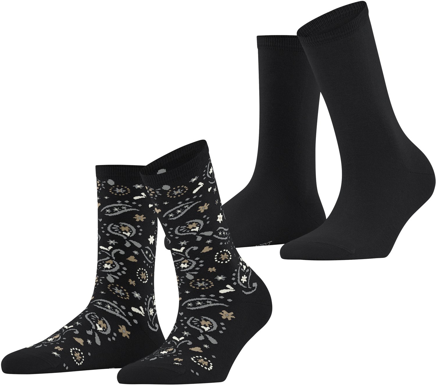 Esprit Soft Paiyley 2 Pack gedessineerd katoen multipack sokken dames zwart - maat 35-38
