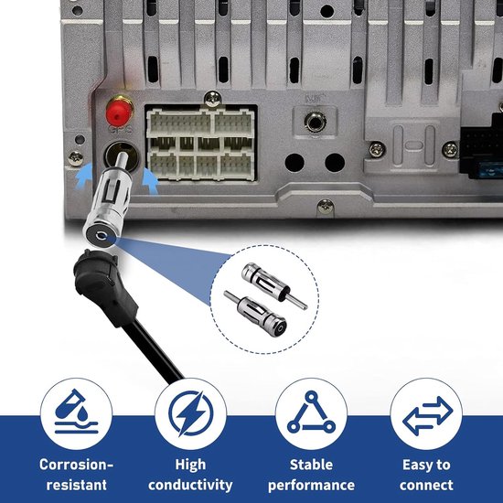 2 stuks autoradio-antenne-adapter DIN mannelijk naar ISO vrouwelijk, universele auto-antenneconnector, converter voor aftermarket-autoradio, stabiele FM-radio-ontvangst, voor Europese voertuigen — afbeelding 4
