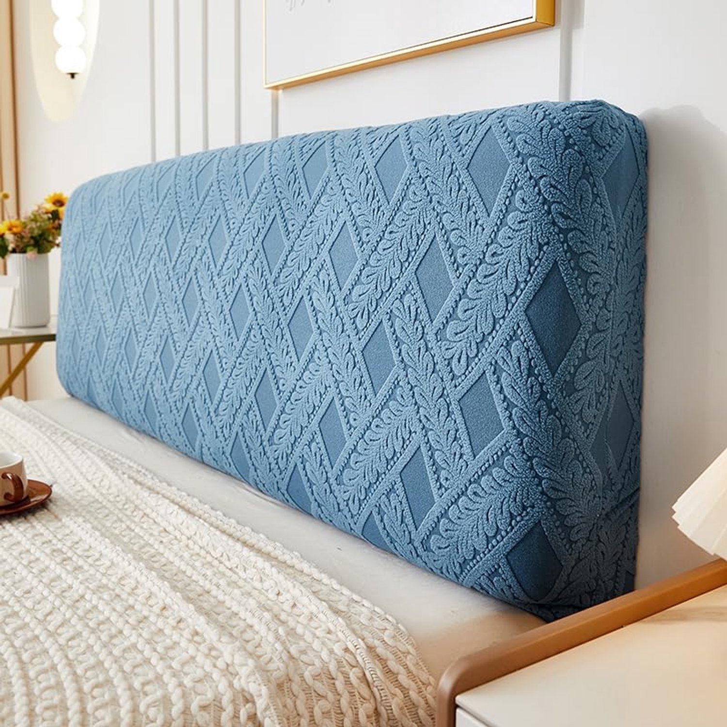 1 stuk driedimensionale rotan pluche zachte tas, slaapkamer decoratie hoofdeinde cover, volledig omwikkeld hoofdeinde stofbescherming, 120 cm lang (blauw)