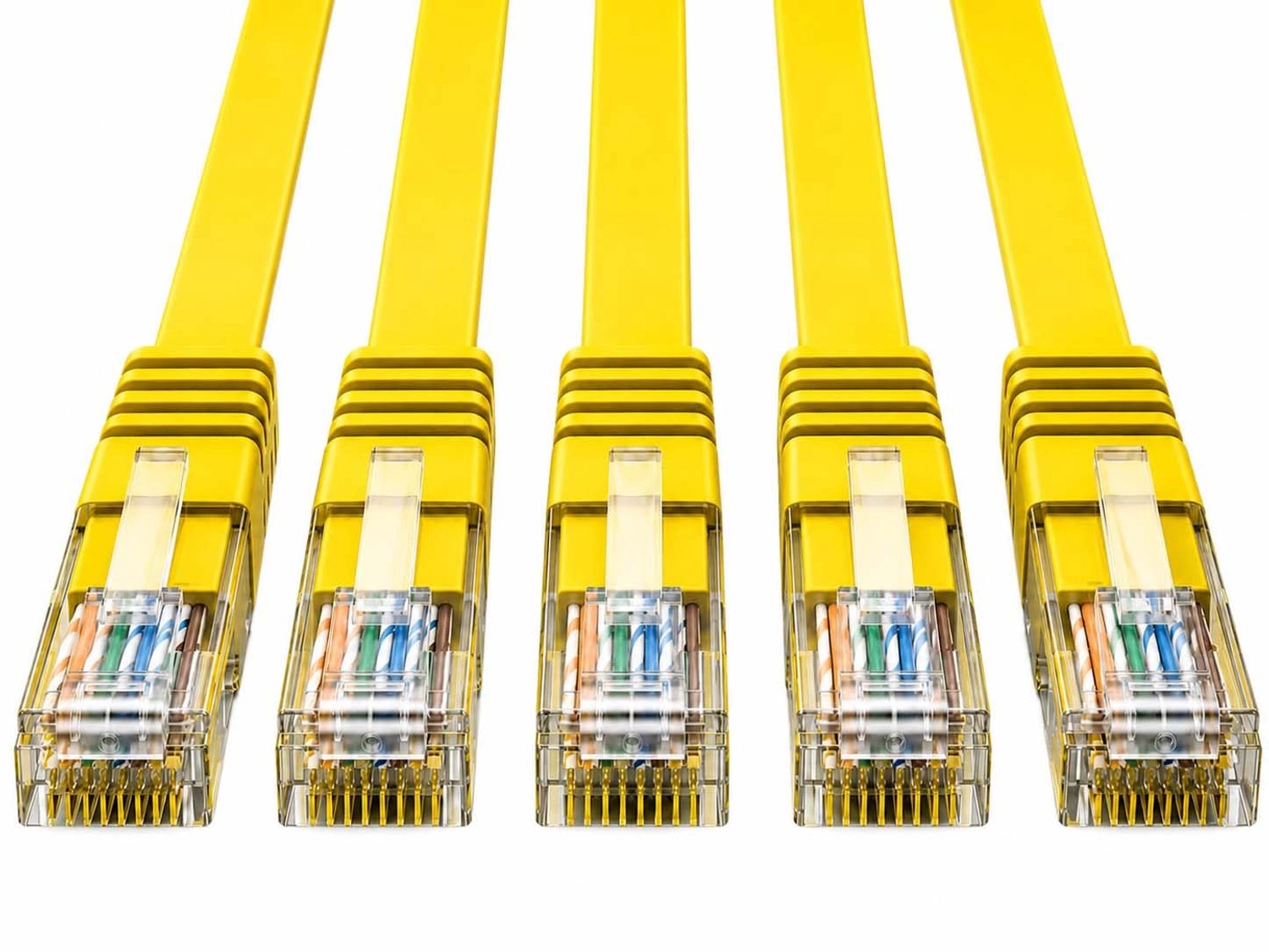 CAT6 platte kabel, 1 meter, geel, 5 stuks, LAN-kabel, RJ45 Gigabit U/UTP ethernet, patchkabel, 250 MHz, koper, voor router, switch, smart tv, pc, laptop, modem NAS, set voor kantoor