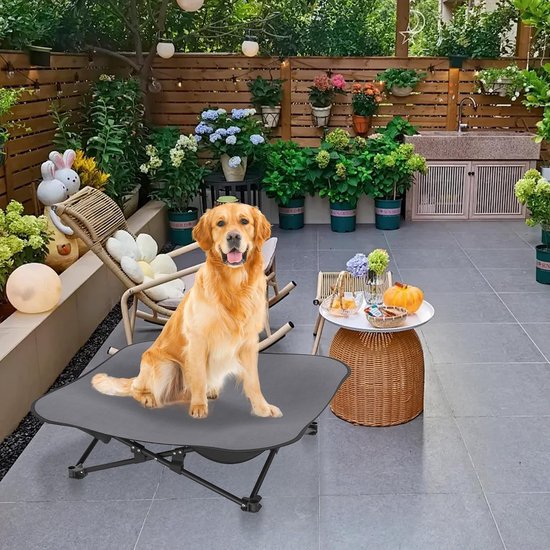 Opvouwbaar outdoor hondenbed, verhoogd, ademend hondenbed voor honden tot 60 kg, ideaal voor camping en tuin, outdoor, indoor, 87 x 87 x 33 cm — afbeelding 5