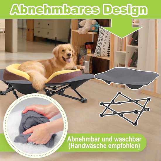 Opvouwbaar outdoor hondenbed, verhoogd, ademend hondenbed voor honden tot 60 kg, ideaal voor camping en tuin, outdoor, indoor, 87 x 87 x 33 cm — afbeelding 2