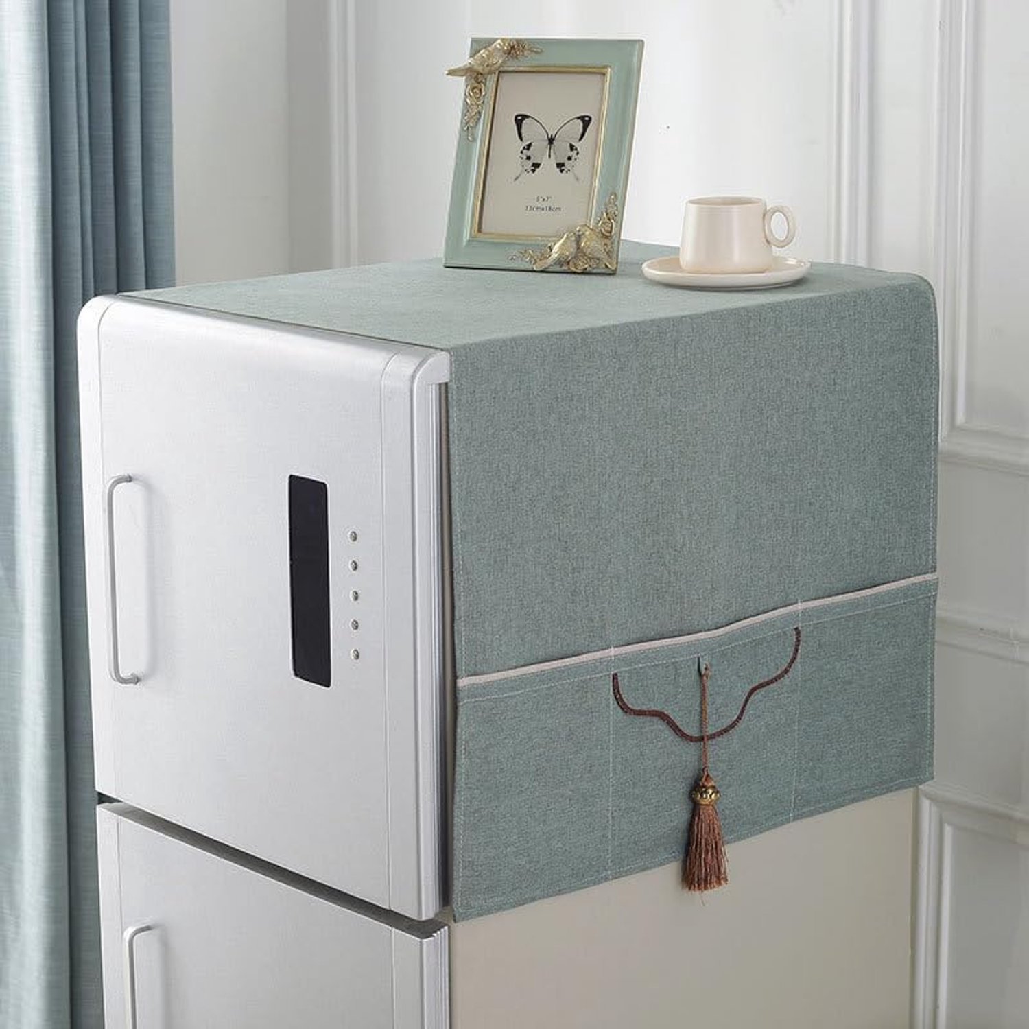 1 stuk koelkast cover doek stofdicht doek huis stof wasmachine cover doek dubbele deur koelkast stofkap 130 * 50 cm (groen)