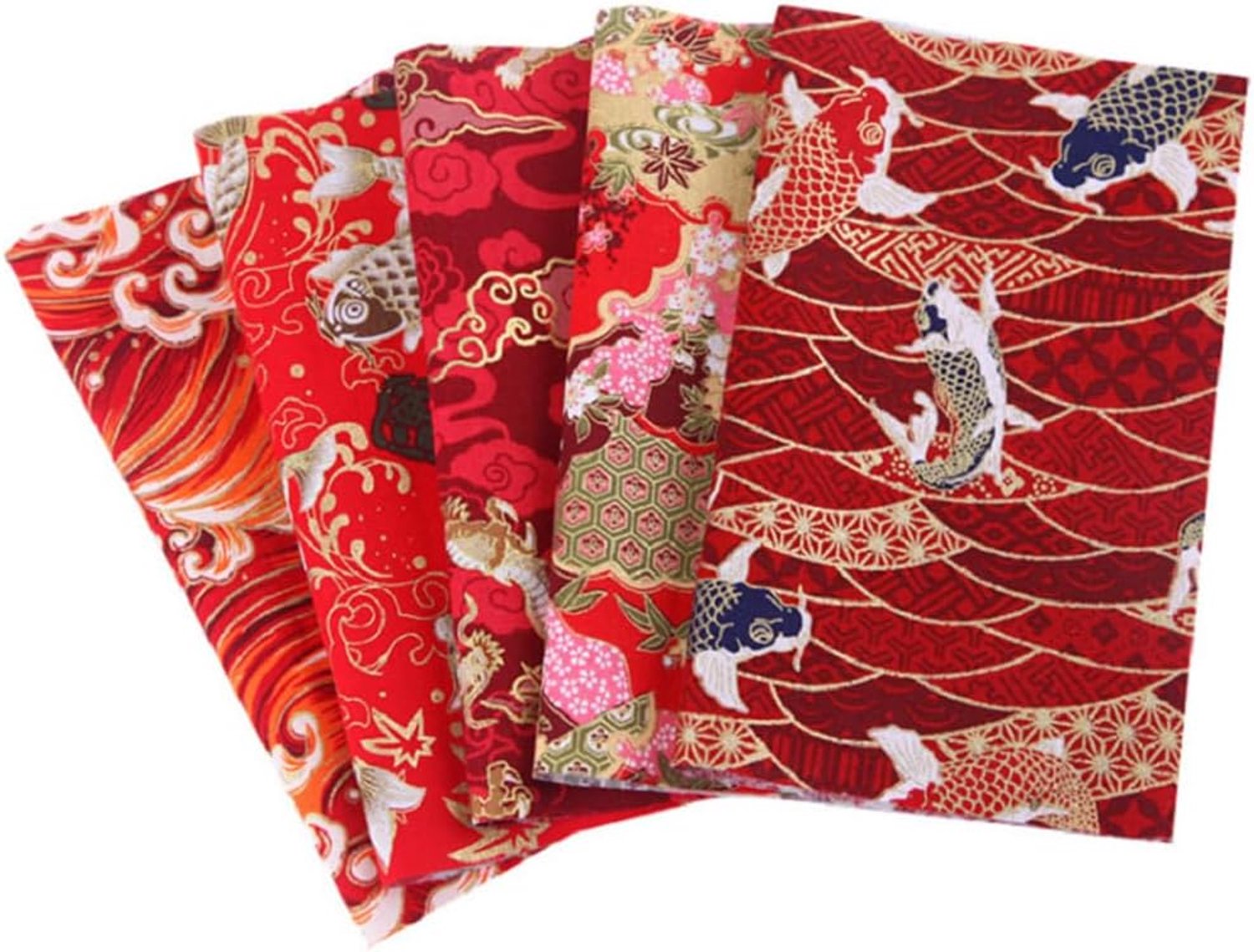 Set van 5 katoenen stoffen, 20 x 25 cm, quilten, patchwork, stof, Japanse stijl, stofpakket, katoenen stof om te naaien, vierkanten, decoratieve stof, naaistoffen voor doe-het-zelf knutselen