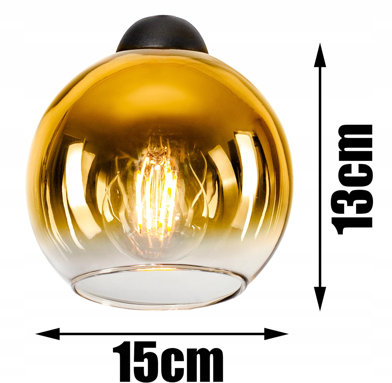 Glazen Hanglamp Zwart/Goud - 3xE27 - Loft Stijl