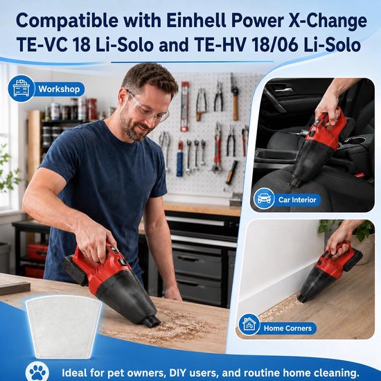 Set van 4 vervangende filters, geschikt voor Einhell Power X-Change TE-VC 18 Li-Solo en TE-HV 18/06 Li-Solo stofzuigers – Vervangende filters voor Einhell-handstofzuigers — afbeelding 4