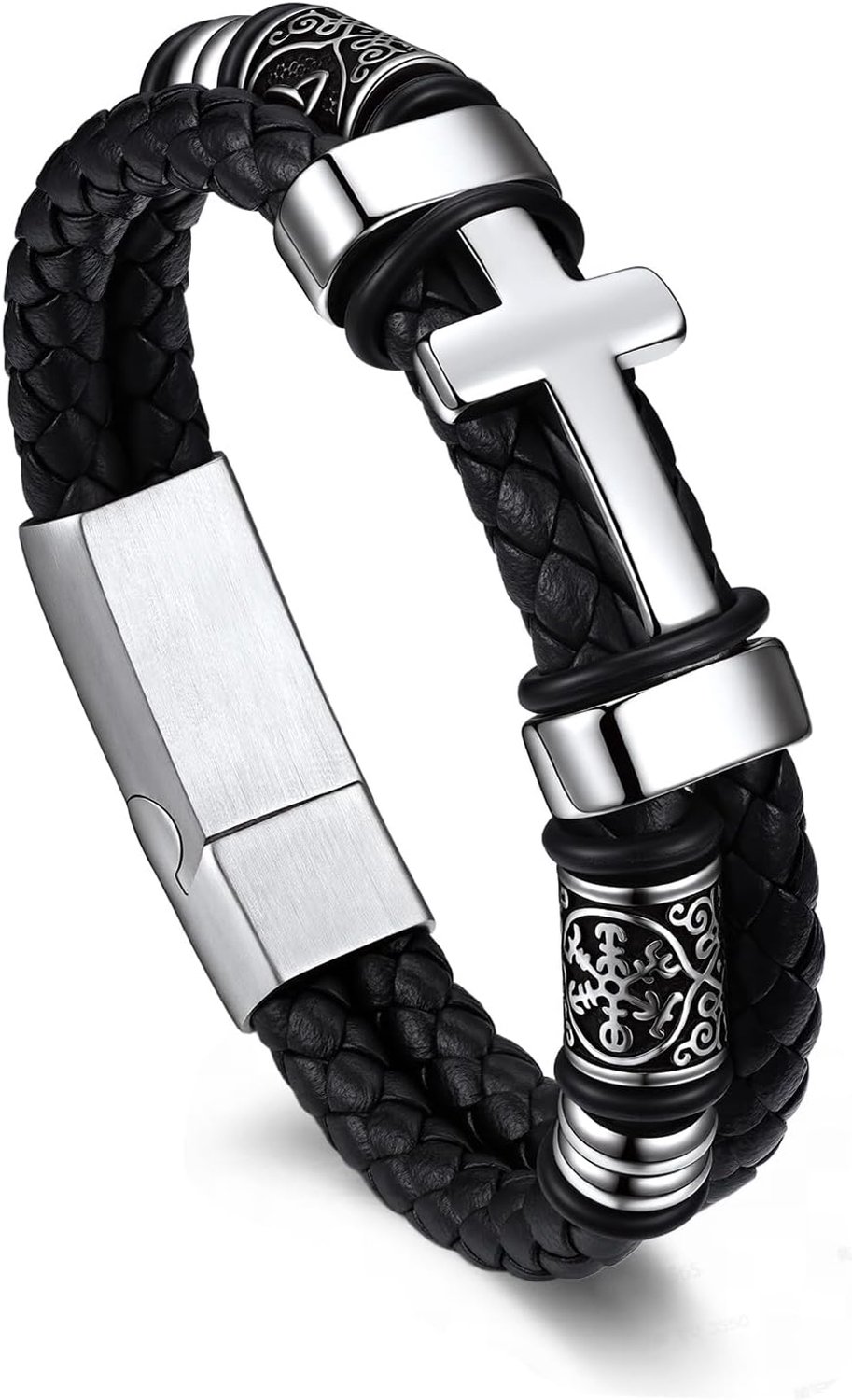 Bandmax Lederen armband heren kruis kruis armband leer mannen 19/21/23cm