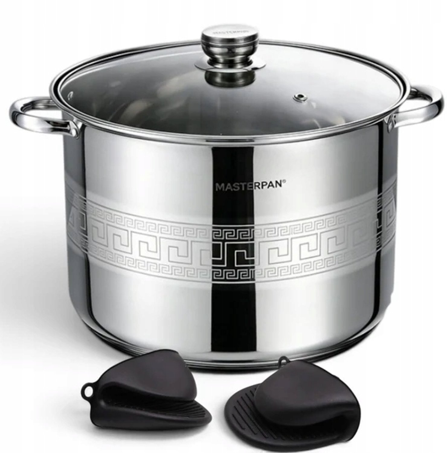 Masterpan RVS Pan 25.4L - 36cm met Deksel en Siliconen Handvatten